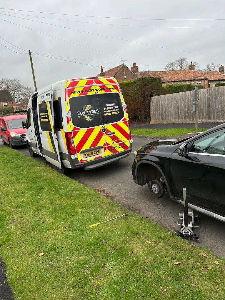 Lux Tyres mobile tyre fitting van parked at the roadside